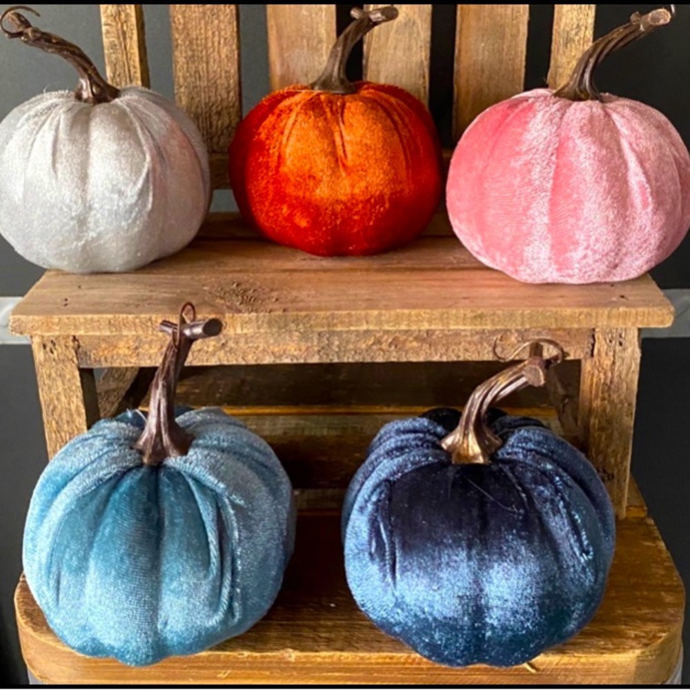 Set (5) fall tiered tray velvet pumpkins